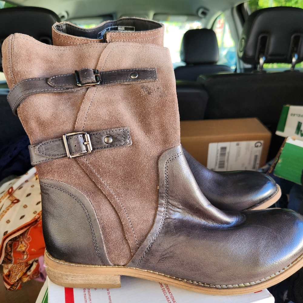 Roan Brown Leather Boots with Buckle Detail